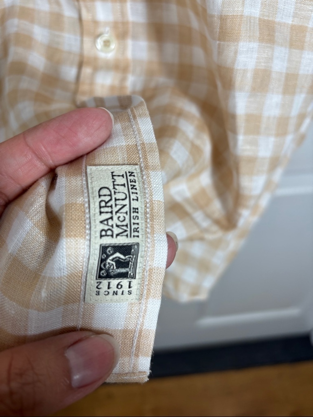 Brooks Brothers Regent Fit Linen Shirt Size Medium Beige Check - Picture 5 of 8